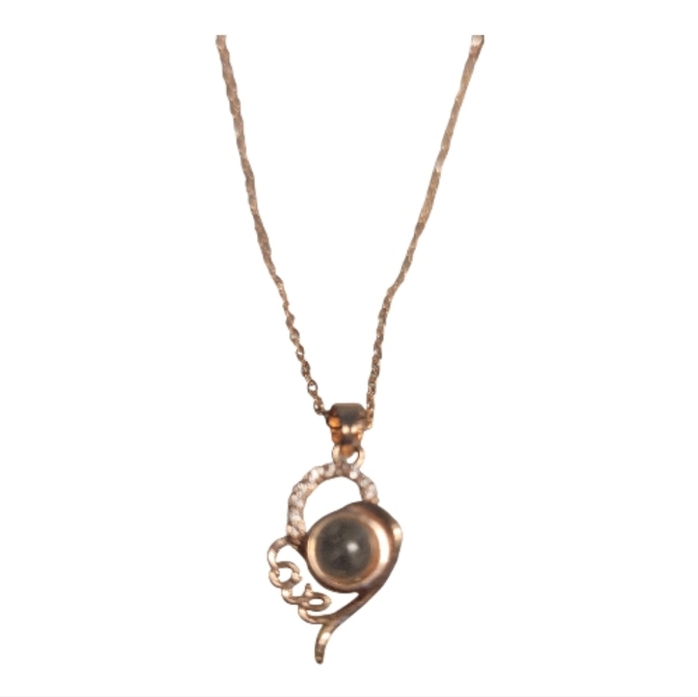 Rose Gold Tone 925 Heart Projection Charm Necklace 17" Chain